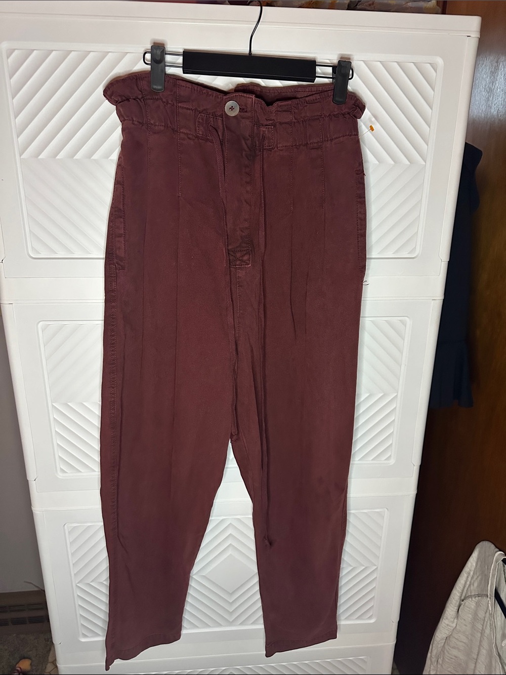 Free People Paperbag Waist Straight Leg Pants in Burgundy